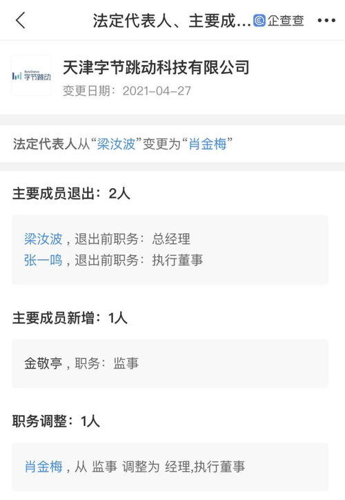 張一鳴 梁汝波退出天津字節跳動科技
